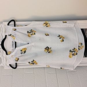 Dalia, lemon print, white blouse with black polka dots, size L